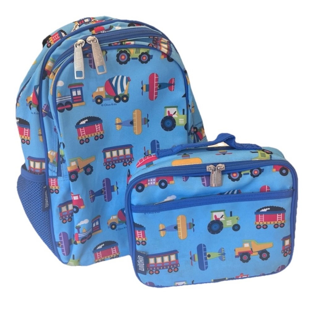 WILDKIN Backpack & Lunchbox - Travel Vehicles Train Plane Truck Tractor Bookbag